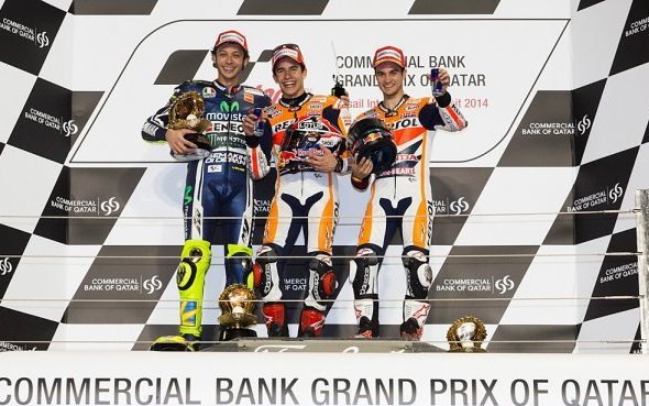 GP Qatar-Doha (1/18)/Courses : Premier podium de la saison pour Valentino Rossi (M1) et 4e place pour Aleix Espargaró (Forward Yamaha) !