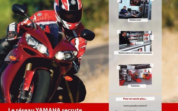 Le Réseau YAMAHA recrute : vendeurs pièces et accessoires, vendeurs motos, techniciens...